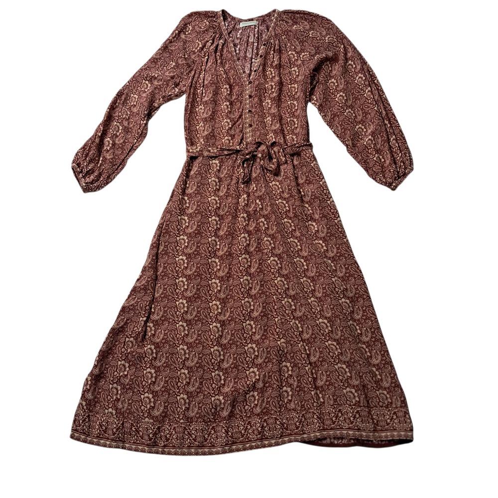 Maison Hotel Roberta Dress Womens Small Maxi Red Damasco Terracota Paisley Boho